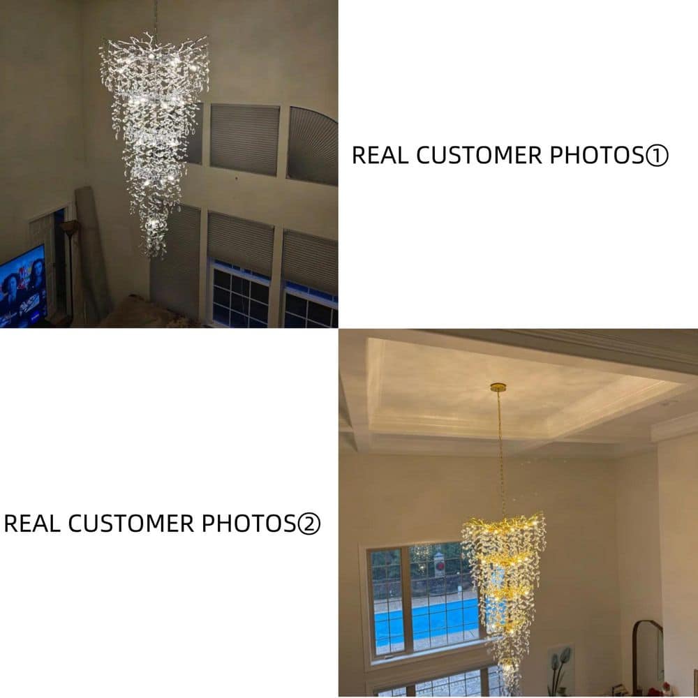 Modern Chandelier 118 In. 28-Light Crystal Gold Chandelier for Foyer, Living Room, Multiple Tiers Chandelier
