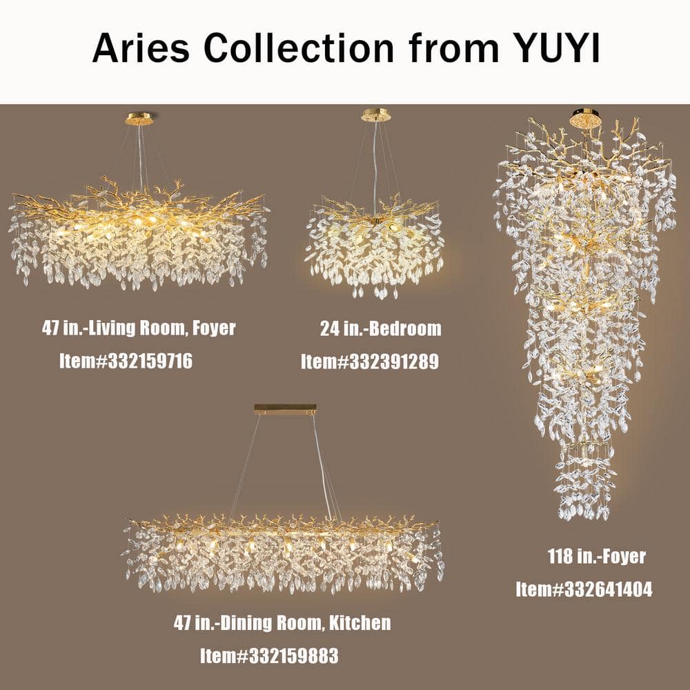 Modern Chandelier 118 In. 28-Light Crystal Gold Chandelier for Foyer, Living Room, Multiple Tiers Chandelier