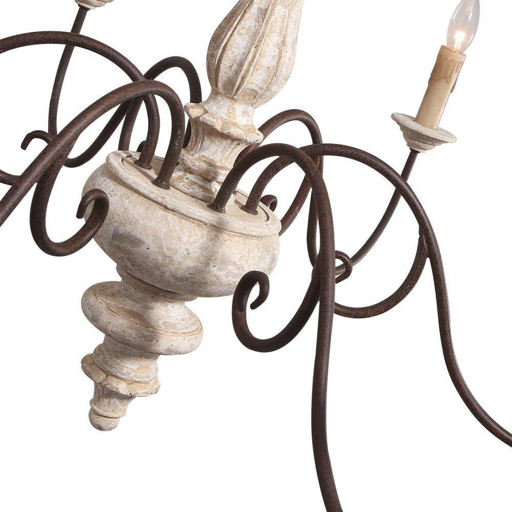 6 Light Rust Imitation Wood French Country Chandelier Farmhouse Chandelier Vintage Pendant Light Fixture for Living Room