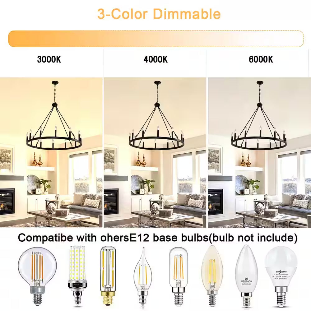 38 In. 12-Light Black Wagon Wheel Chandelier round Wagon Wheel Outdoor Chandelier Porch Light Fixtures