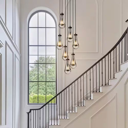 Farmhouse Chandelier 100 In. H 7-Lights Raindrop Black Chandelier for Staircase, Foyer, Living Room, Bulb Included