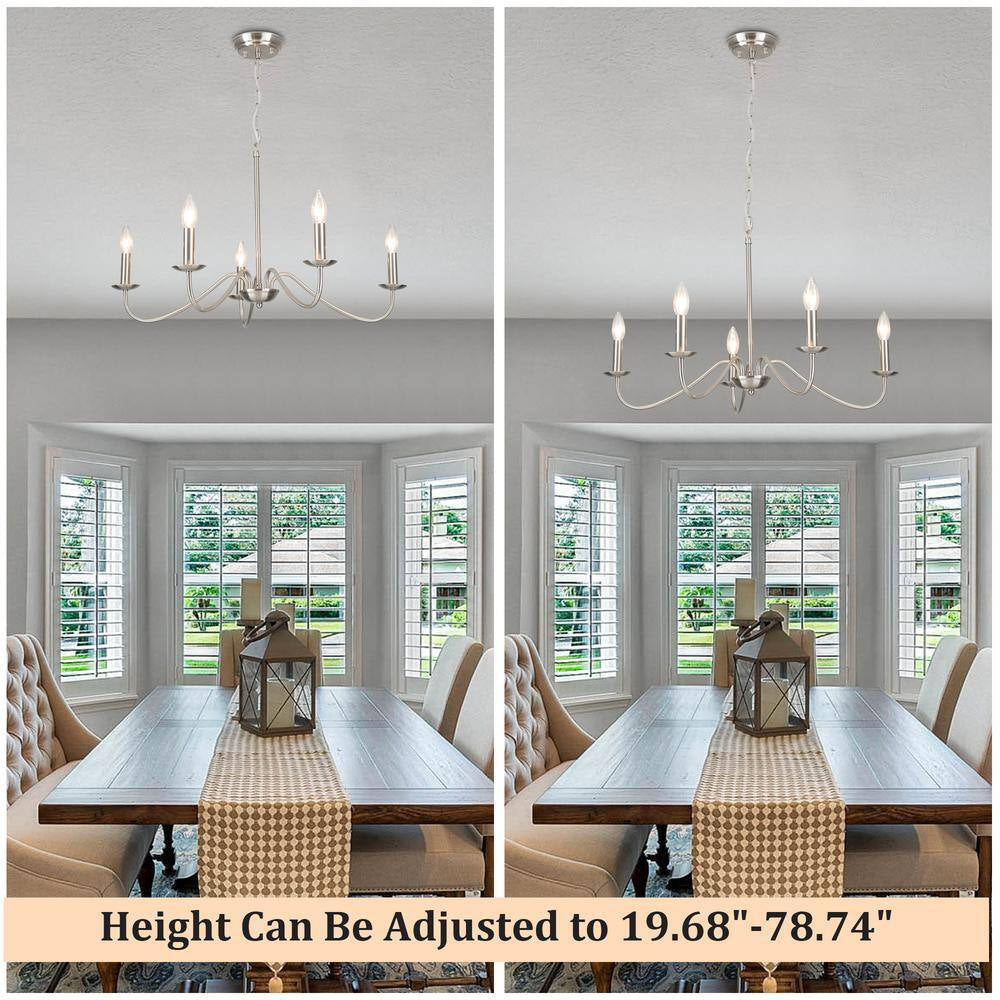 5-Light Nickel Farmhouse Chandeliers for Living Room Foyer Hallway Dining Room