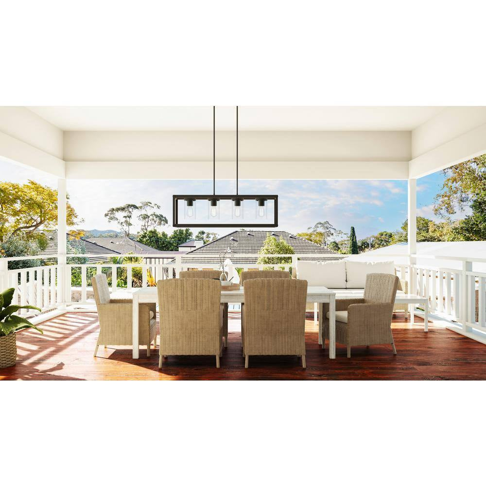 4-Light Matte Black Outdoor Linear Chandelier with Clear Glass Shades