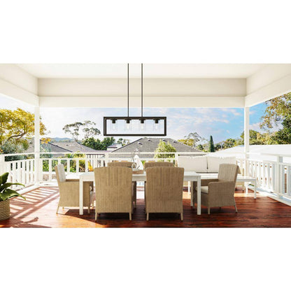 4-Light Matte Black Outdoor Linear Chandelier with Clear Glass Shades