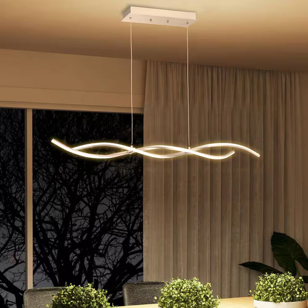 2-Light Silver Wave Spiral LED Chandelier