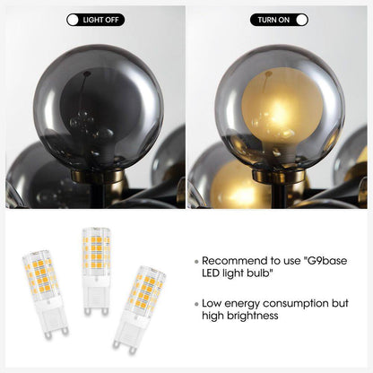 40 In. 16-Light Modern Black Dimmable Bubble Glass Sputnik Glass Globe Chandelier for Dining Room and Living Room