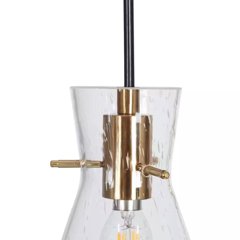 Farmhouse Black Kitchen Chandelier, 33 In. 5-Light Plated Gold Transitional Island Seeded Pendant Light for Dining Room