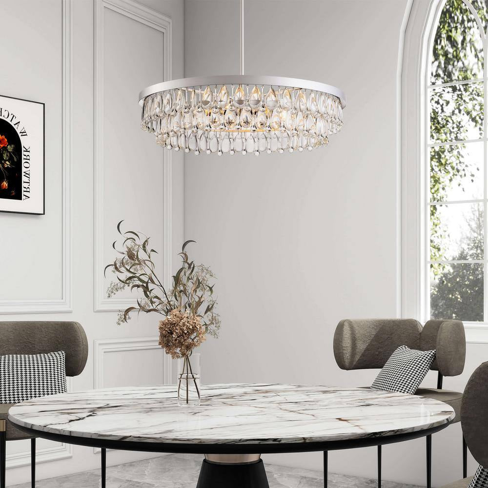 Adela 24 In. Dia Matte Silver Finish Crystal 6-Light Chandelier