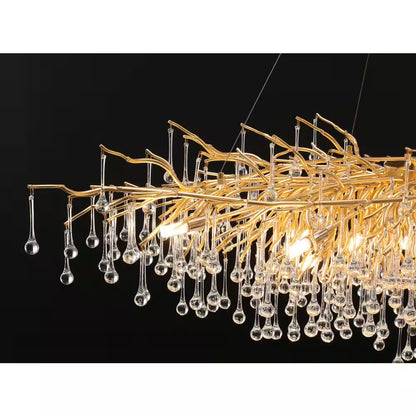 Modern Chandelier 47 In. 13-Lights Gold Luxury Crystal Globe Linear Chandelier for Dining Room, Kitchen Island, Foyer