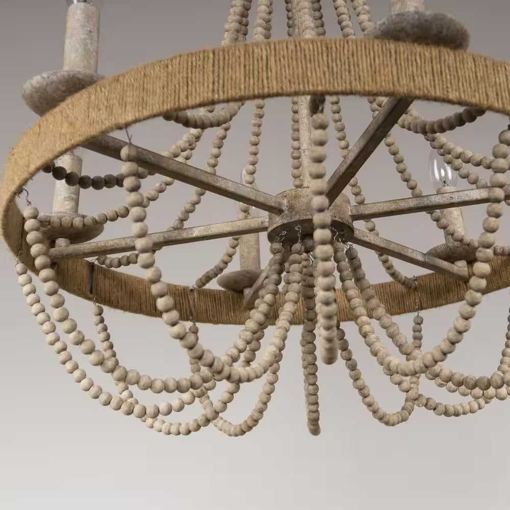 6-Light Wood Vintage Candle Chandelier