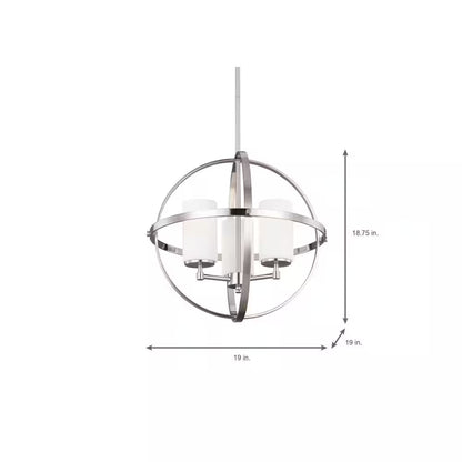 Alturas 3-Light Brushed Nickel Modern Dining Room Hanging Globe Chandelier with Etched White Glass