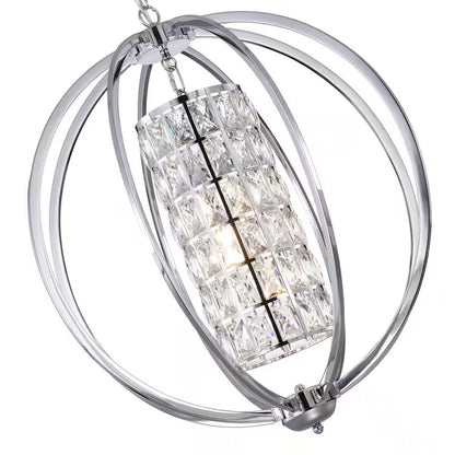 Orbit 3-Light Chrome Globe Orb Glam Chandelier with Crystal Lined Cylinder Shade