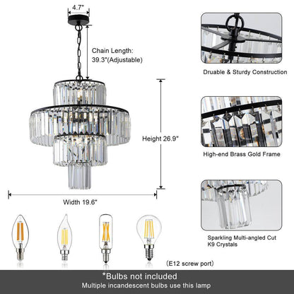 12-Light Black Crystal Chandelier Design round Chandelier for Dining Room Bedroom Living with No Bulbs Included