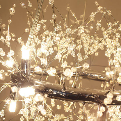 12-Light Chrome Modern Dandelion Crystal Chandelier for Dining Room and Living Room
