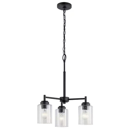 Winslow 18 In. 3-Light Black Contemporary Shaded Cylinder Mini Chandelier for Dining Room