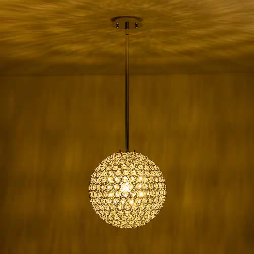Ramas 1-Light Antique Gold Globe Chandelier with Crystal Accents for Kitchen Island