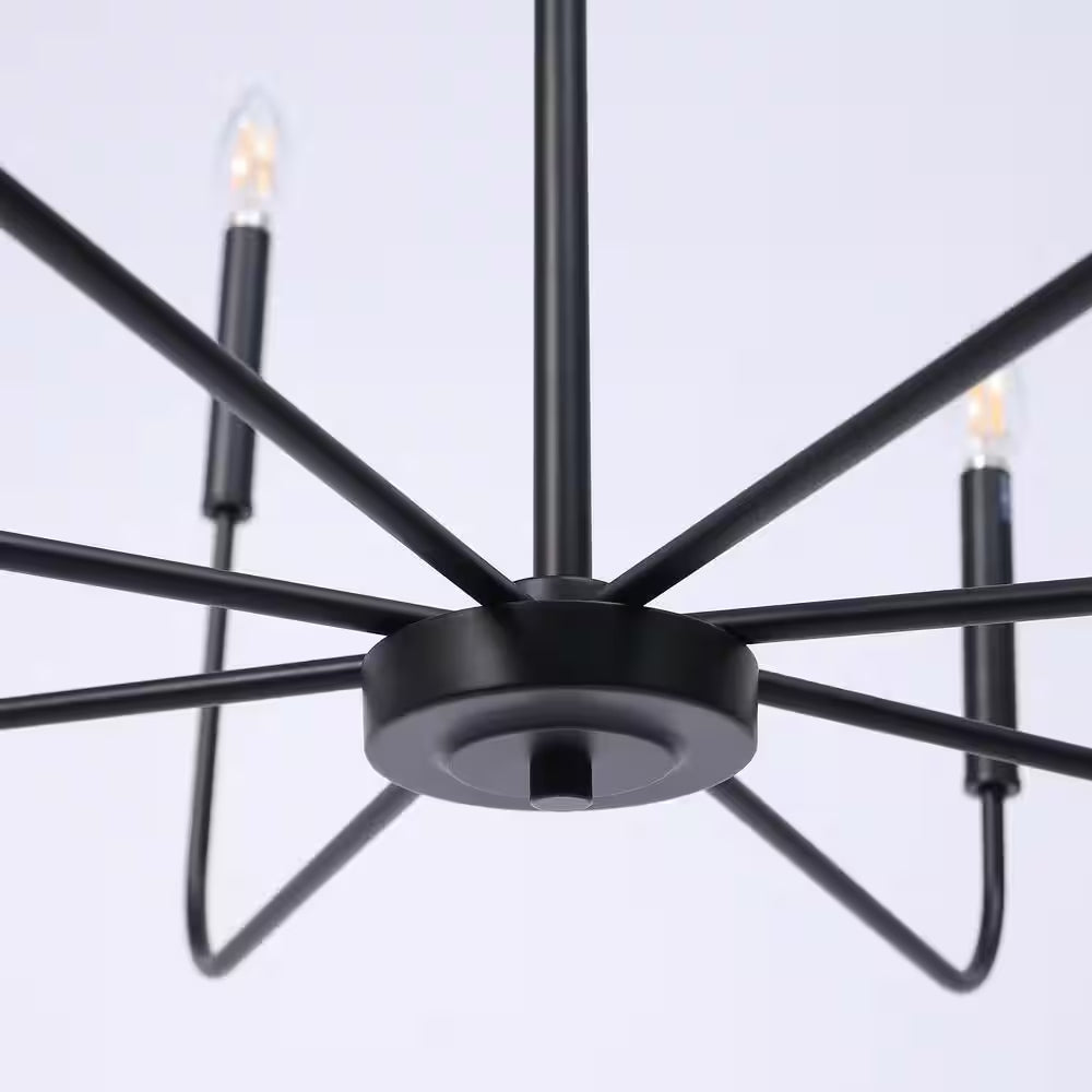 Industrial 31.5 In. 8-Light Black Candlestick Chandelier for Living Room Dining Room Modern Cottage Large Ceiling Light
