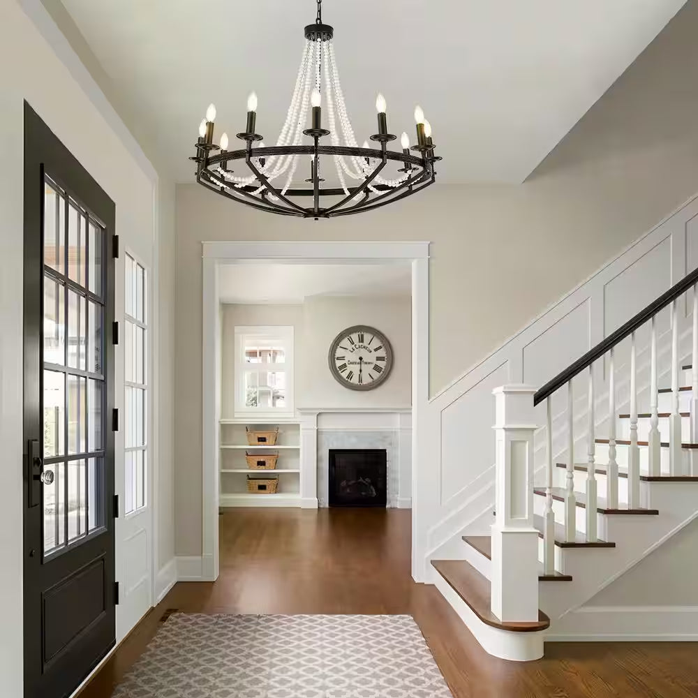 12-Light Rustic Candle Style Modern Industrial Chandelier Ambient Lighting for Dining Room Living Room Foyer