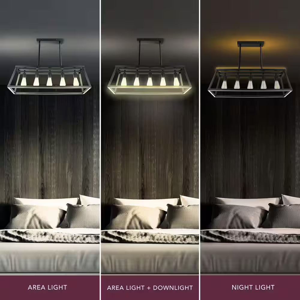 Katalyst 60-Watt 5-Light Matte Black Modern Adjustable CCT and 3-Light Modes Integrated LED Chandelier Light