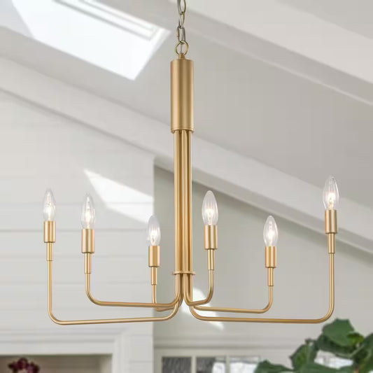 Modern 6-Light Gold Asymmetric Candlestick Chandelier Contemporary Pendant Lighting for Dining Room Kitchen Living Room