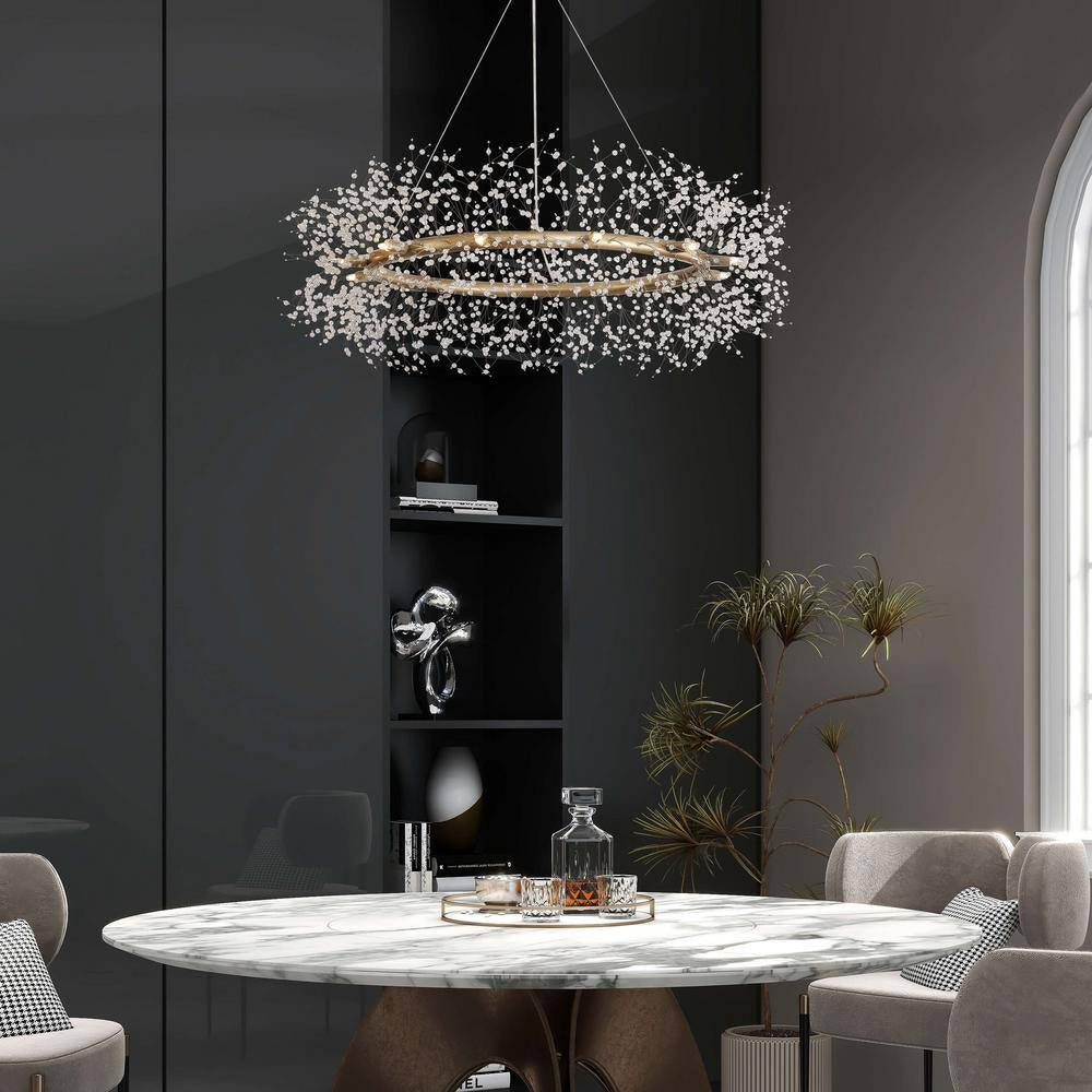Elsa 12-Light Brushed Silver-Ish Champagne Beads Firework Chandelier