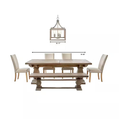 Boswell Quarter 14 In. 3-Light Brushed Nickel Farmhouse Square Chandelier with Painted Weathered Gray Wood Accents