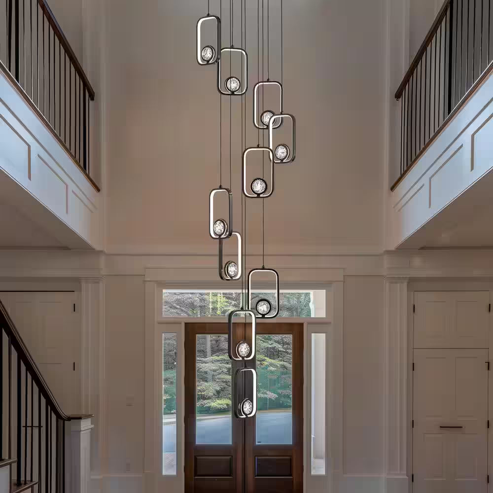 10-Light Dimmable Integrated LED Black Chandelier for Foyer Entryway Lighting