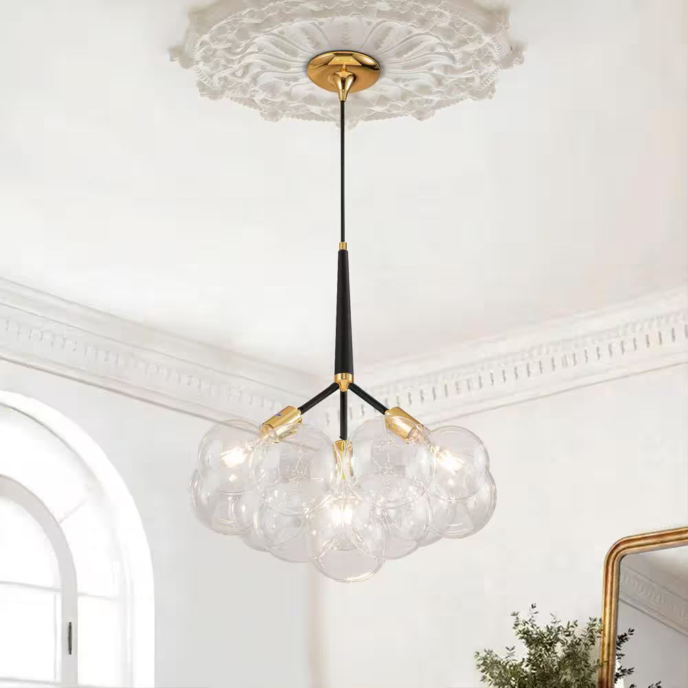 Sarah 3-Light Black Unique Sphere Modern Glass Bubble Chandelier