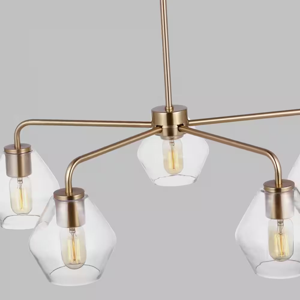 Jett 5-Light Satin Brass Transitional Indoor Dimmable Chandelier with Clear Glass Shades
