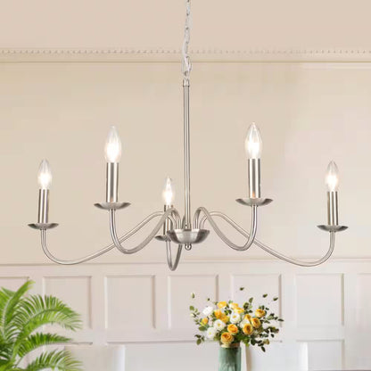 5-Light Nickel Farmhouse Chandeliers for Living Room Foyer Hallway Dining Room