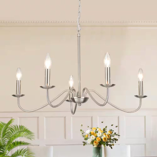 5-Light Nickel Farmhouse Chandeliers for Living Room Foyer Hallway Dining Room