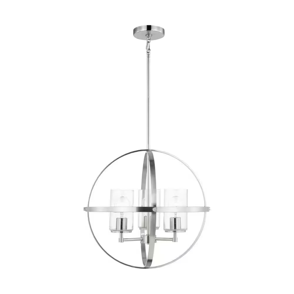 Alturas 3-Light Brushed Nickel Modern Dining Room Hanging Globe Chandelier with Clear Seeded Glass Shades