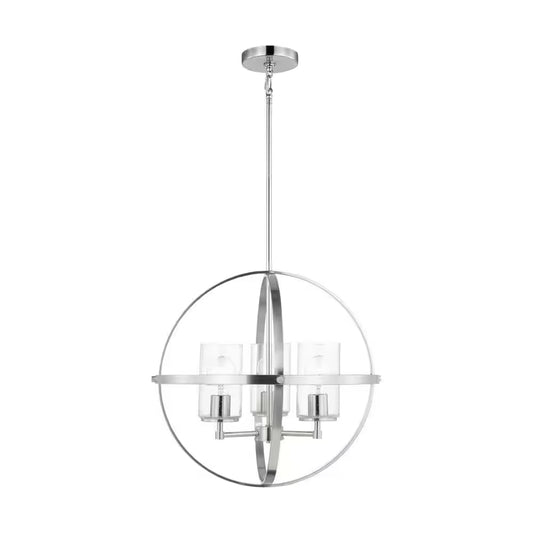 Alturas 3-Light Brushed Nickel Modern Dining Room Hanging Globe Chandelier with Clear Seeded Glass Shades