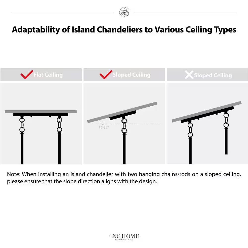 Wood Kitchen Chandelier 5-Light Linear Farmhouse Black Island Dining Room Chandelier Pendant with Rustic Rectangle Frame