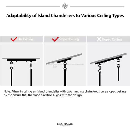 Wood Kitchen Chandelier 5-Light Linear Farmhouse Black Island Dining Room Chandelier Pendant with Rustic Rectangle Frame