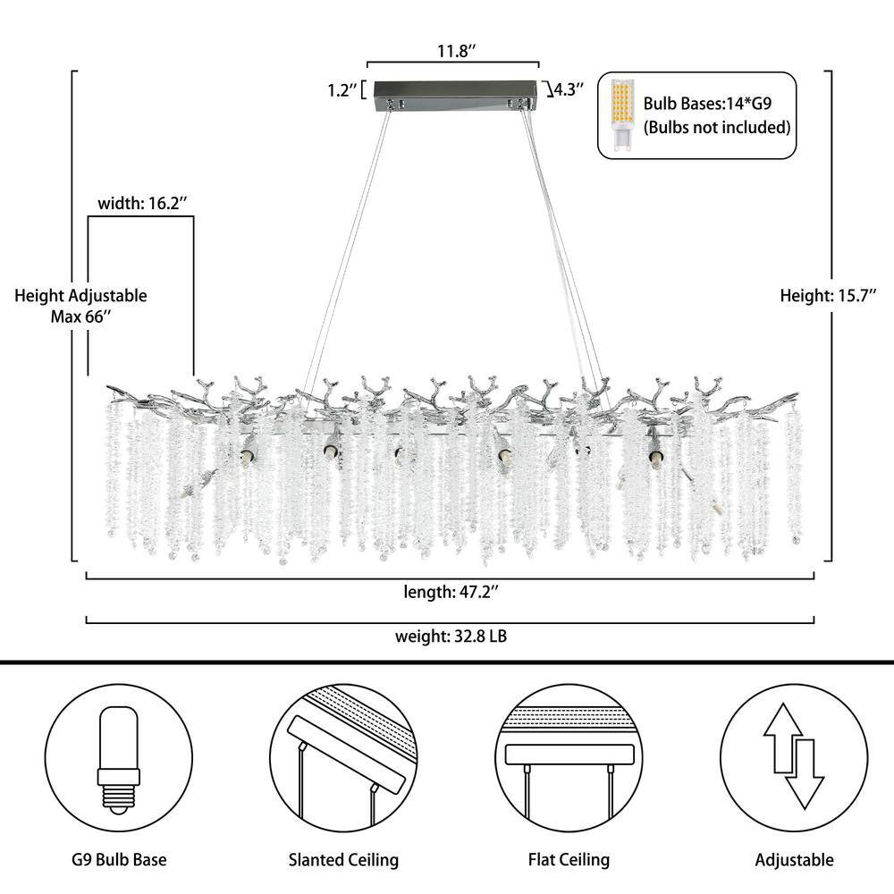 14-Light Silver Chandelier, Luxury Flush Mount Chandelier with K9 Crystal, for Dining Room, Living Room, Kitchen