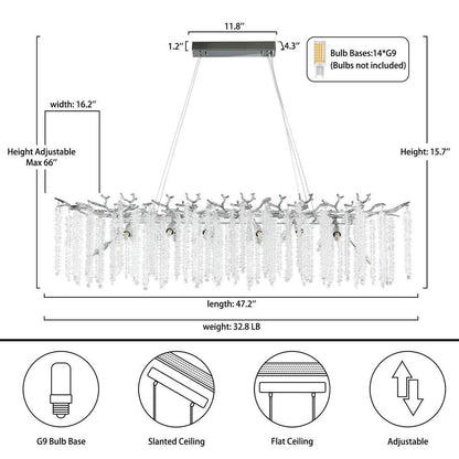 14-Light Silver Chandelier, Luxury Flush Mount Chandelier with K9 Crystal, for Dining Room, Living Room, Kitchen