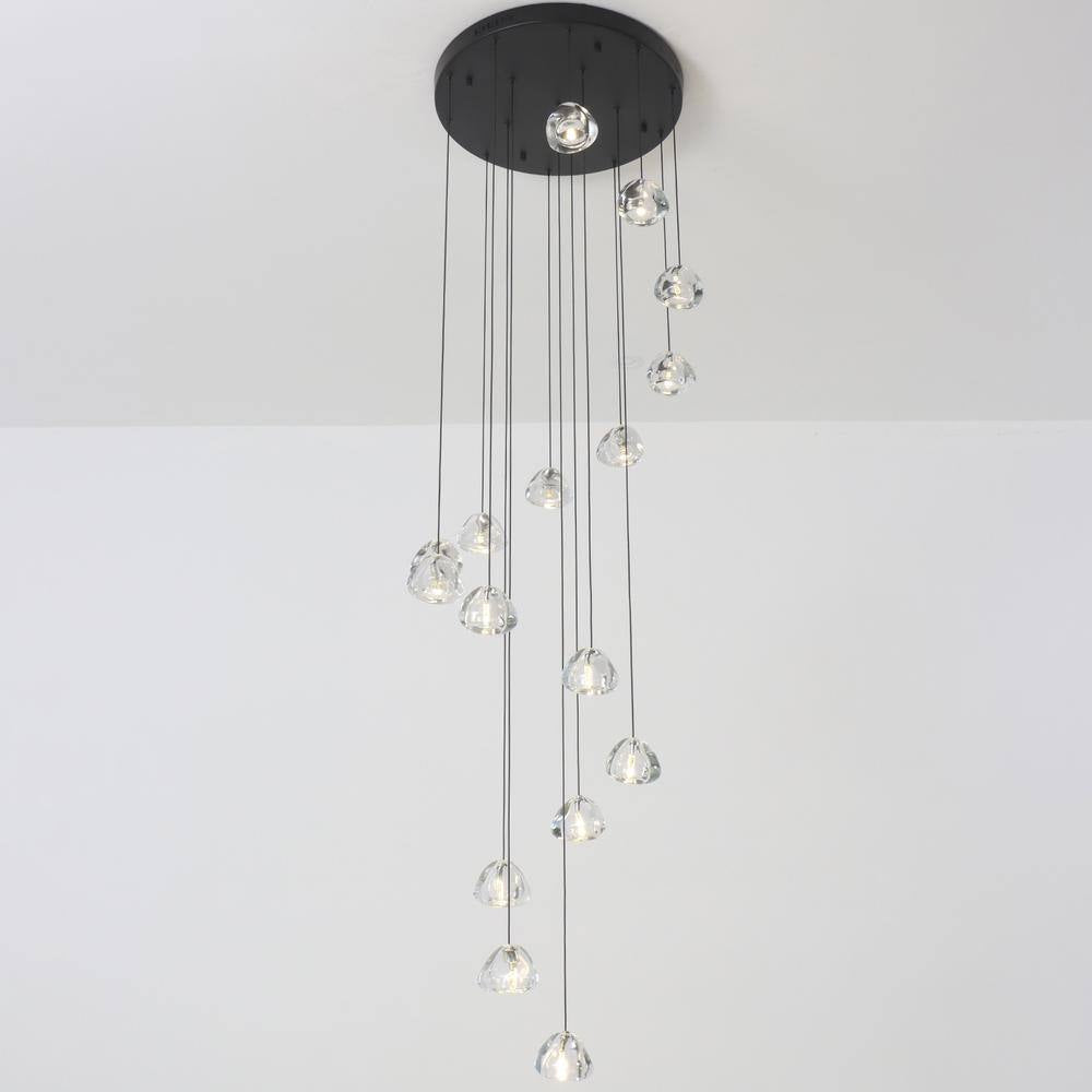 16 Lights Black Raindrop Crystal Chandelier for Living Dining Room Staircase, G4 Bulb Base