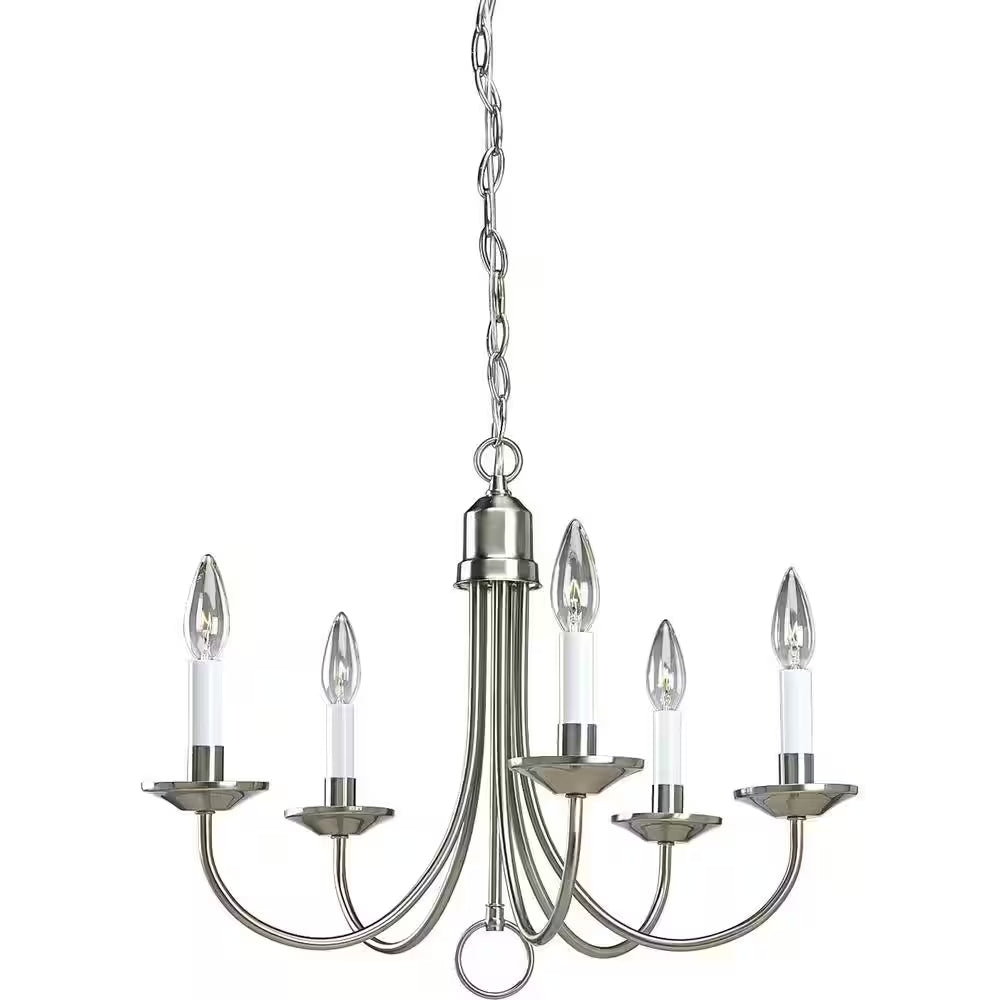 Five-Light Brushed Nickel White Candles Traditional Chandelier Light