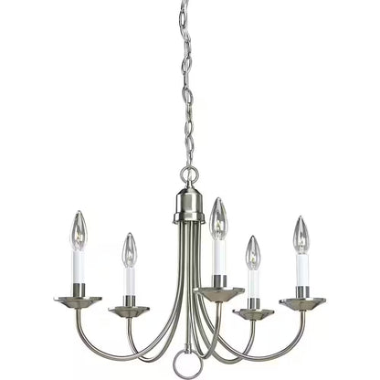 Five-Light Brushed Nickel White Candles Traditional Chandelier Light