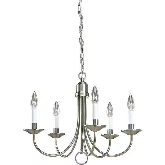 Five-Light Brushed Nickel White Candles Traditional Chandelier Light