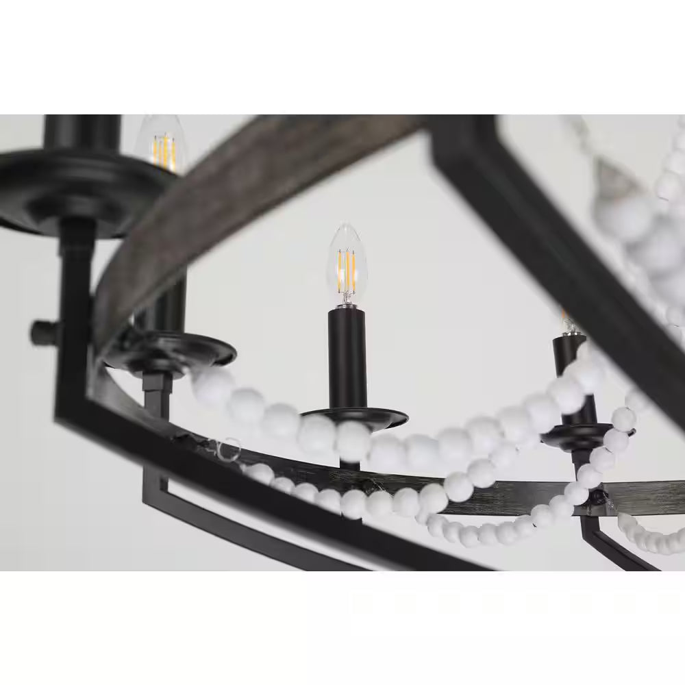 12-Light Rustic Candle Style Modern Industrial Chandelier Ambient Lighting for Dining Room Living Room Foyer