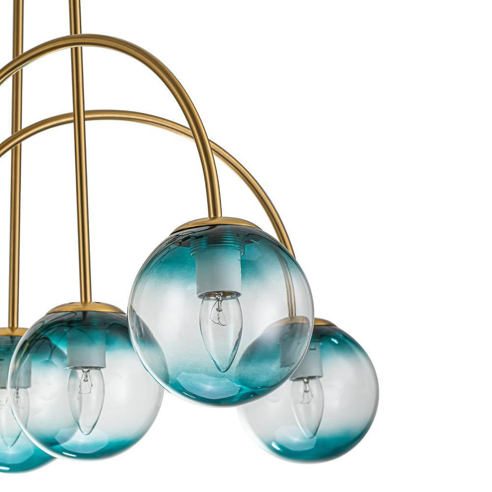 Ayden Modern 10-Light Gold Sputnik Sphere Chandelier with Blue Glass Globe Bubble
