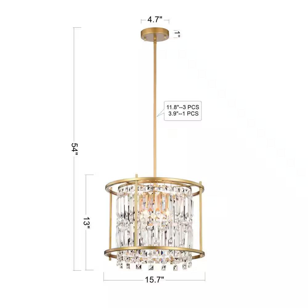 Joli 4-Light Gold Drum Chandelier for Kitchen Island, Dining/Living Room, Bedroom, Foyer, with No Bulbs Included