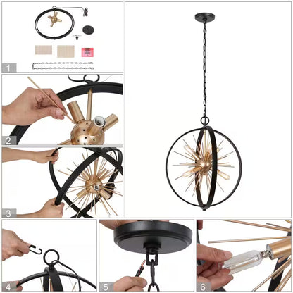 Modern Globe Chandelier Pendant Light Cali 6-Light Black & Brass round Dining Room Chandelier