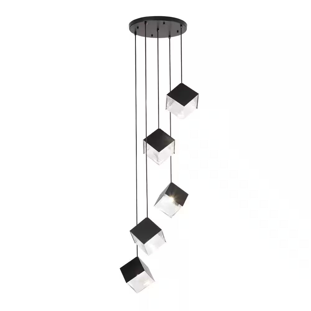 Noiredge Ice Cube 5-Light Black Pendant Cluster, Stairway Staircase Multi-Chandelier