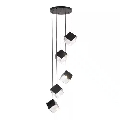 Noiredge Ice Cube 5-Light Black Pendant Cluster, Stairway Staircase Multi-Chandelier