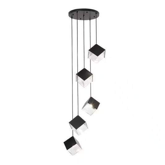 Noiredge Ice Cube 5-Light Black Pendant Cluster, Stairway Staircase Multi-Chandelier