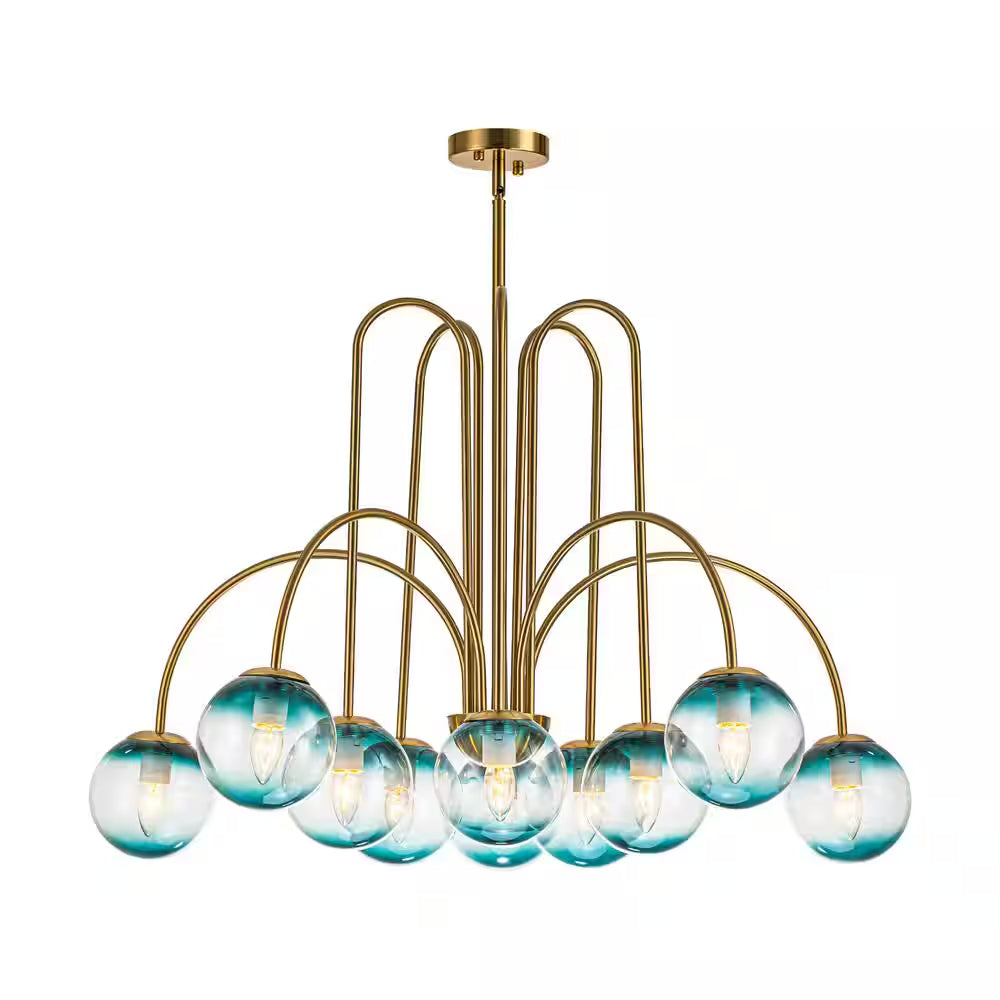 Ayden Modern 10-Light Gold Sputnik Sphere Chandelier with Blue Glass Globe Bubble