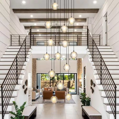 120 In. H 14-Light Black Staircase Chandelier Modern Pendant Light W/Glass Shade for High Ceiling Living Room Entryfoyer